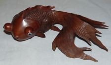 Japanese Carved Rosewood Wooden Koi Fish  Glass Eyes Artist Signed picture
