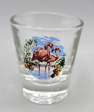 Vintage Flamingo Clear Multicolor Two Flamingos Shot Glass Souvenir Gift picture