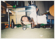 Drunk Man Lying Down Bottles Everywhere Unusual Abstract Snapshot VTG Old Photo picture