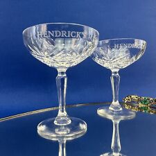 Hendricks Gin Pair Of Crystal Cocktail Martini Bar Glasses Etched Logo picture