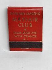 Vintage HOWARD MARSH'S MAYFAIR CLUB Matchbook Cover - West Orange New Jersey NJ picture