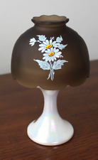 Westmoreland Brown Satin w/ Iridescent Milk Glass Base Hand Painted Fairy Lamp picture