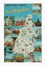 Greetings From New Hampshire State Map Multiview Chrome Postcard picture