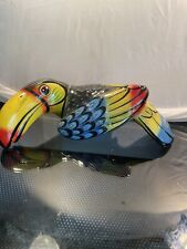 Vtg  Mexican Hand Painted Folk Art Ceramic Bird Parrot Toucan Vibrant Colored 9” picture