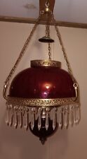 Antique Ruby Red Hanging Parlor Lamp VGC  WORKS  picture
