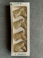 4 Vtg Pyramid Mills Plastic Stockings Boots Gold Glitter Ornaments Original Box picture