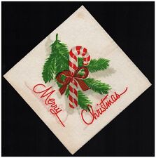 Candy Cane Red Bow And Pine Sprigs c1950s Unused Christmas Paper Napkin Printed picture