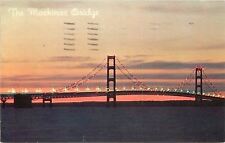 Mackinac Island Michigan~Mackinac Bridge at Twilight~Night Lights~1959 PC picture