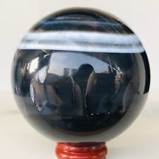 520g Natural Black Striped Agate Quartz Crystal Sphere Mineral Healing Q153 picture