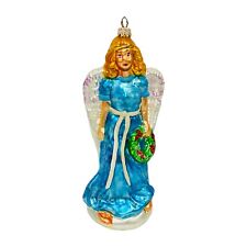 Christopher Radko Holiday Angel Blue Robe Wreath Christmas Ornament 8” RETIRED picture