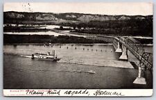 Dubuque Iowa~Birdseye Eagle Point Bridge~Steamer Sails Along~1906 Postcard picture