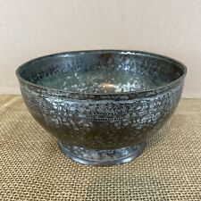 Antique Middle Eastern Turkish Tinned Copper Hand Hammered Metal Footed Bowl picture