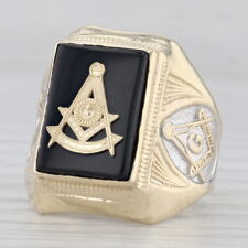 Past Master Mason Signet Ring 10k Gold Onyx Square Compass Sun Masonic Size 9 picture