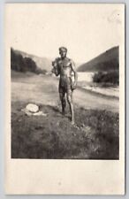 RPPC Living Statue Man As Bronze Tarzan c1920s Real Photo Postcard B34 picture