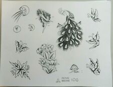VTG RARE 1976 Picture Machine Tattoo Flash Sheet 106 Peacock Butterfly Moon Star picture