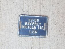 Small Metal Bicycle License Plate Waverly 1957-59 126 Iowa 2-1/2