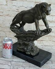 Jaguar Panther Leopard Cougar Big Cat Car Collector Bronze Marble Statue Gift NR picture