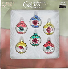 VTG Holiday Time Hand Crafted (6) Round Glass Ornaments - Multi-Colored picture