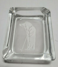 Vintage Clear Glass Golfer Etched Trinket Dish Ashtray Collectible  picture