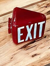 Antique EXIT Sign Red Glass Wedge Triangular Light Sconce Wall Mount 1920s Globe picture