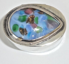 Vintage Sterling Silver Art Glass Mexico Pachuca HGO Pill Box picture