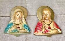 Vintage Jesus And Mother Mary Sacred Heart Plaque Wall Hangings picture