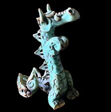 Whimsical Dragon Sculpture Figurine Handcrafted Artisan Clay Green 4” picture