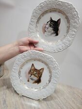Lot 2 Vintage Lord Nelson Pottery Hand Crafted Big Tabby Cats Plates England EUC picture
