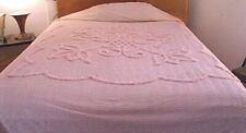 VTG PINK COTTON CHENILLE BEDSPREAD STYLIZED TUFTED FLORAL 88