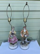Pair of Capodimonte Figural Porcelain Hand Painted Vintage Switch Lamps Italy picture