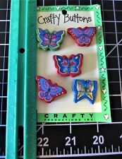Vintage Crafty Productions buttons 5 wooden painted butterflies original card picture