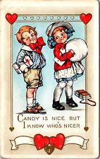 VINTAGE POSTCARD EARLY VALENTINE ROMANTIC YOUNG BOY AND GIRL LOVE HEARTS c. 1905 picture