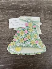 Vintage Anniversary Card, Floral Wedding Bells, Hallmark, Used picture