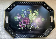 LARGE NASHCO VINTAGE HAND PAINTED TOLEWARE SERVING TRAY ,SIGNED picture