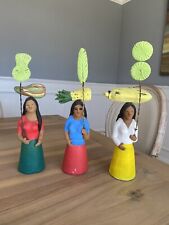 Irene Aguilar Pottery Oaxaca Mexico - Set of 3 Native Female Art Figures Signed picture