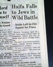 BATTLE OF HAIFA Operation Bi'ur Hametz Palestine Jews Jewish Arabs1948 Newspaper picture