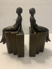 1930s Nude Bookends Decorative Art Deco Bookends Woman Seated Pedestal Vintage picture
