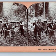 1901 Japan Rural Traveling Geisha Women Servant Men Stereoview Real Photo V28 picture