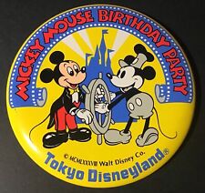 1988 Tokyo Disneyland Mickey Mouse Birthday Party Steamboat Willie 3.5” Pinback picture