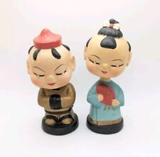 Vintage Japan Asian Bobble Head Nodder Pair Chinese Man Woman 1950s  picture