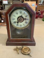 Vintage Antique Wind Up Wood Mantle Shelf Clock picture