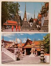 THAILAND lot of 2 postcards temple used airmail Wat Phra Keo, monks colour 1971 picture
