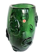 7lbs Important VTG MCM Italy Made Green Blown Glass Vase Apply Crystal Eames Era picture