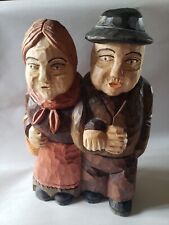 Vintage Solid Wood Hand Carved Man and Woman Figurine - Made in Poland picture