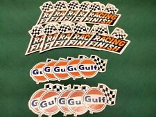 NOS Lot of (10) 1966 Gulf Checker Flag & 10 Racing Finish Auto Polish Decals picture