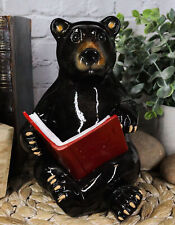 Rustic Western Whimsical Forest Black Bear Sitting and Reading A Book Figurine picture