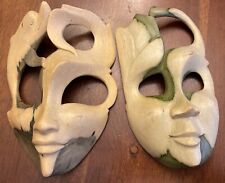 Set Of 2 Indonesian Hibiscus Wood Hand Carved Masks Asst Sizes Wooden Wall Decor picture