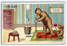 c1910's Anthropomorphic Bear Cleaning House Friday Maybee MI Antique Postcard picture