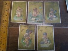 1880s Victorian trade cards. E.F. Cushman's. Babies, gold. Lot of 5 (B12) picture