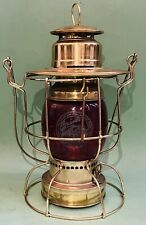 Union Pacific Railroad Lantern in Brass with Etched Roseville Logo on Red Glass picture